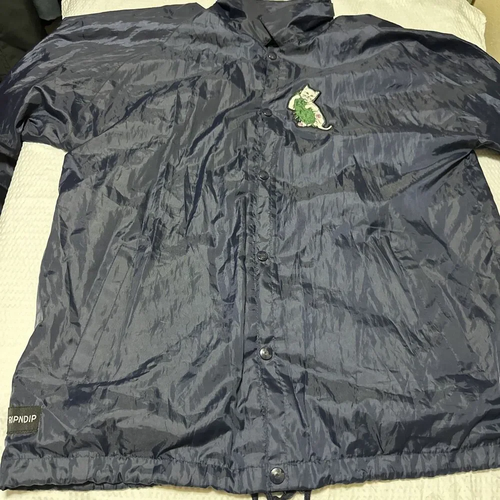 Ripndip Windbreaker Snap Button Jacket.  Happy Cat Nip XL Blue